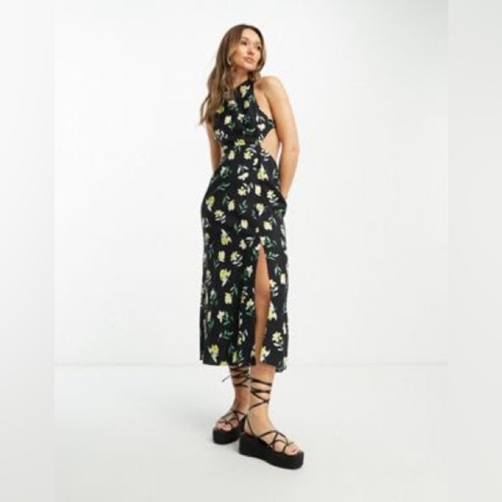 ASOS black floral high neck dress